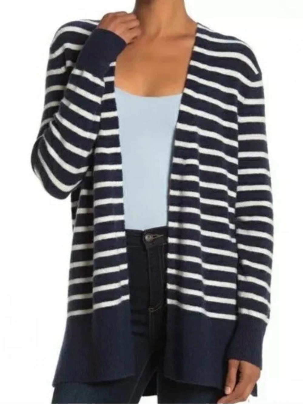 Madewell Cozy Walker Cardigan Stripe Navy Womens Size Small Alpaca/Wool Blend